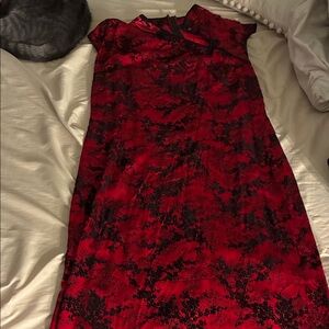 Morbid Threads Red and Black Floral Midi Dress